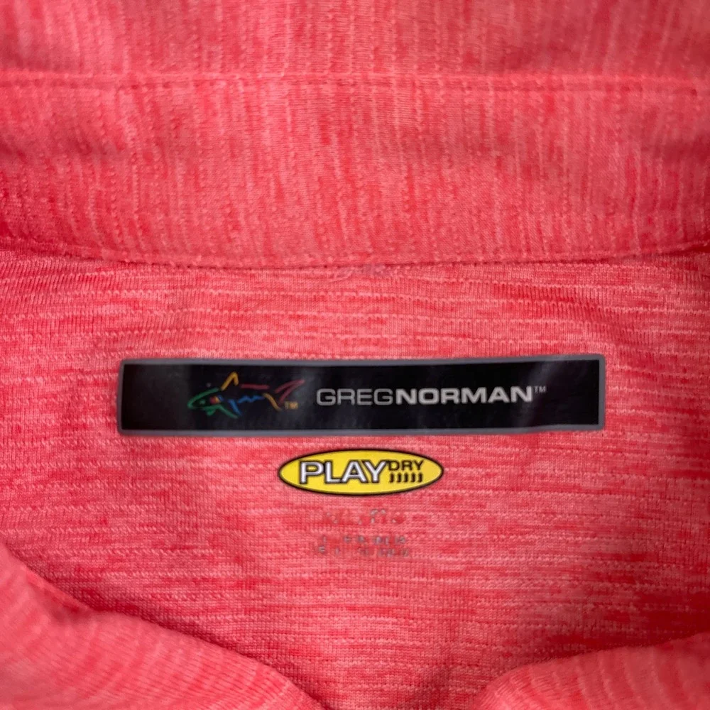 Greg Norman‎ Polo Shirt Mens 2XL Pink Heathered PlayDry Performance Golf Shark